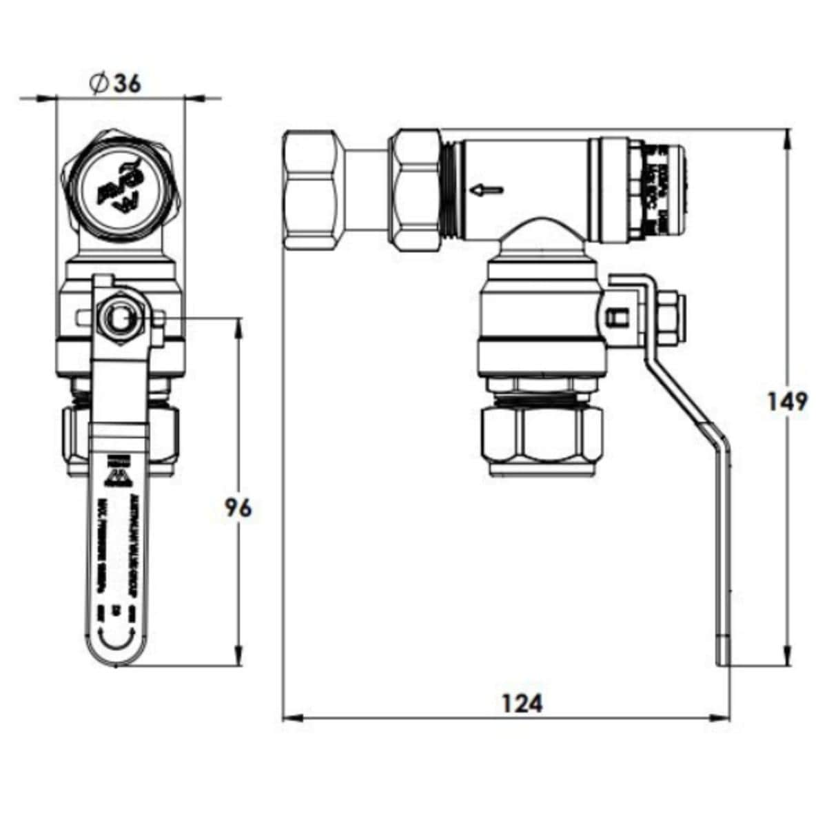 AVG PRV 20mm Right Angle With Isolating Ball Valve Assembly