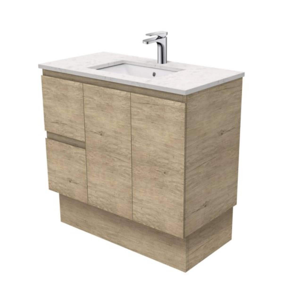 Scandi Oak 900mm Floor Standing Vanity - Left Drawers - Bianco Stone ...