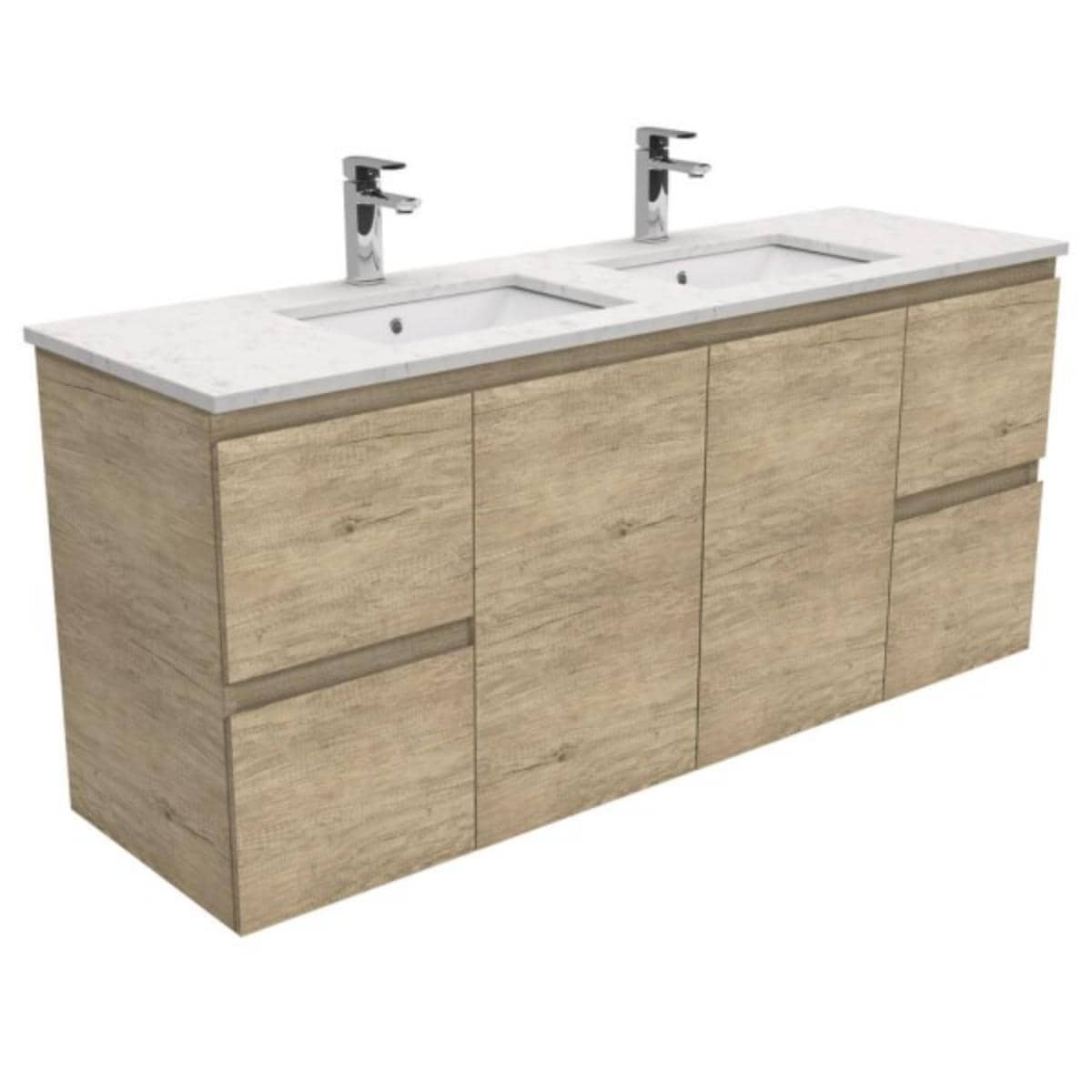 Scandi Oak 1500mm Wall Hung Vanity - Bianco Stone Top With Undermount 