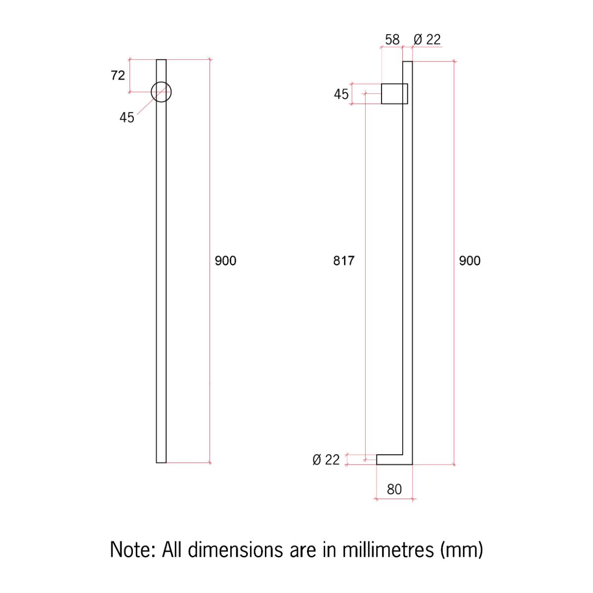 Thermorail Vertical 22mm Single Bar Heated Towel Rail 240V Brushed Brass